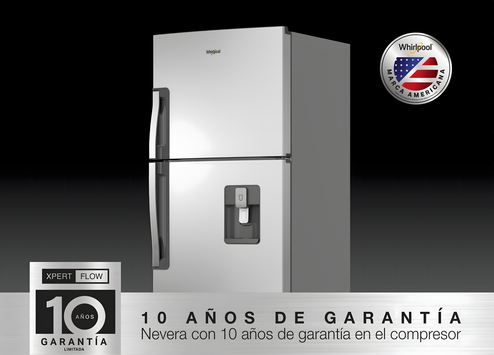 Nevecón 4 puertas Whirlpool con espacios adaptable y anaqueles convertibles de refrigerador a congelador.